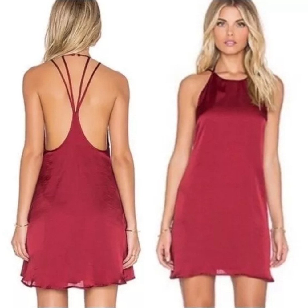 Show Me Your MuMu | Mini Red Cocktail Strappy Satin Dress | M - Picture 5 of 14